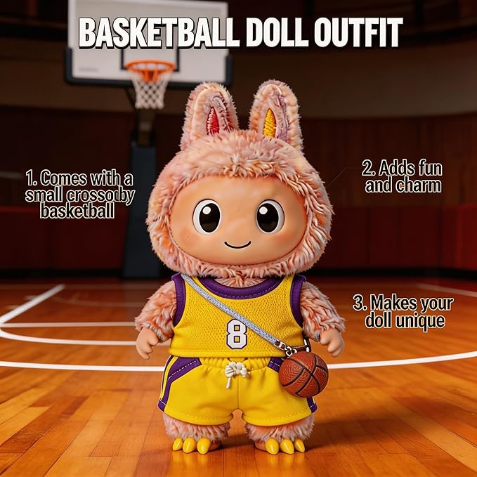 Sports-Themed Basketball Football 3-Piece Set,is Suitable for a 17cm Dolls, Dolls Clothing Accessories ( No Dolls ) (NO.8 - Yellow)