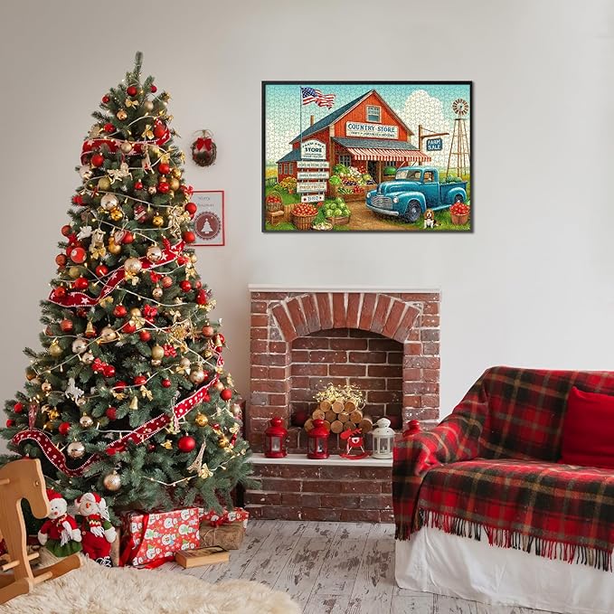 Rocorose 1000 Pieces Puzzle for Adults Country Store Challenging Fruit and Vegetable Truck Autumn Jigsaw Puzzle Perfect for Family Game, Every Piece is Unique