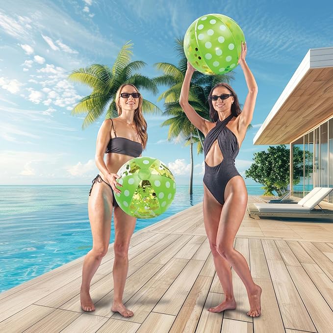 POZA Inflatable Beach Balls - Elegant Glitter Confetti Premium Floaters, Heavy Duty Vinyl Floatation Pool Toys for Pool Beach Party, UV Resistant Pool Décor