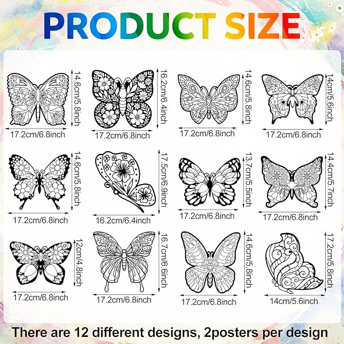 Motipuns 24 Pcs Butterflies Velvet Coloring Fuzzy Posters Color Your Own Velvet Butterflies DIY Posters for Crafts and Arts Family Craft Project Spring Party Accessories and Activities(Fashion Style)