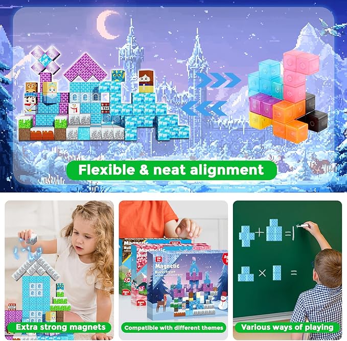 Magnetic Blocks - 150PCS Magnetic Blocks Build Ice Castle - Magnetics Toys for Montessori Toddler Easter Christmas Birthday Gifts - STEM Sensory Toys for 3 4 5 6 7 8 9 10 Year Old Girls