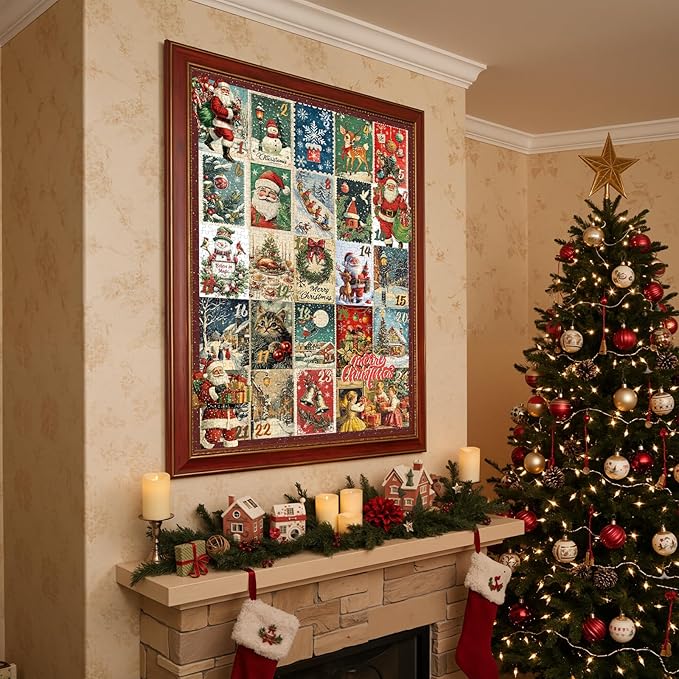 1000 Piece Christmas Puzzle for Adults, 24 Vintage Holiday Scenes Jigsaw Puzzle, 19.2 x 26.6 in Decorative Christmas-Themed Puzzle, Perfect and Family Activity