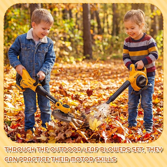 4 Pcs Toy Gardening Tool Set for Kids Toy Leaf Blower Weed Trimmer Hedge Trimmer Chainsaw Play Set with Lights and Sounds Birthday Gifts for Christmas Boys Girls
