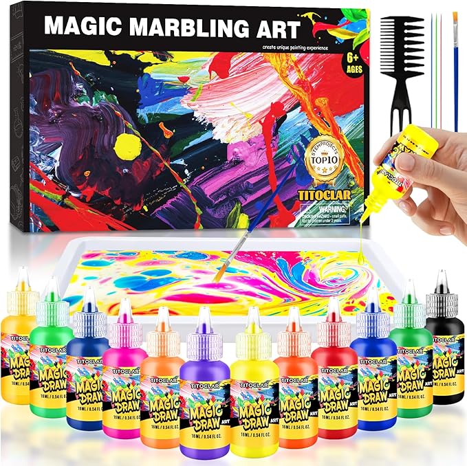 Water Marbling Paint Kit,Easter Basket Stuffers,Arts and Crafts for Kids,Birthday Gifts for Girls Boys 3+Years Old, Toys for Ages 8-13 5-7 3-6, Art Supplies for Kids