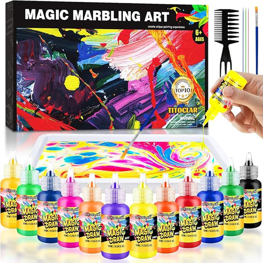 Water Marbling Paint Kit,Easter Basket Stuffers,Arts and Crafts for Kids,Birthday Gifts for Girls Boys 3+Years Old, Toys for Ages 8-13 5-7 3-6, Art Supplies for Kids
