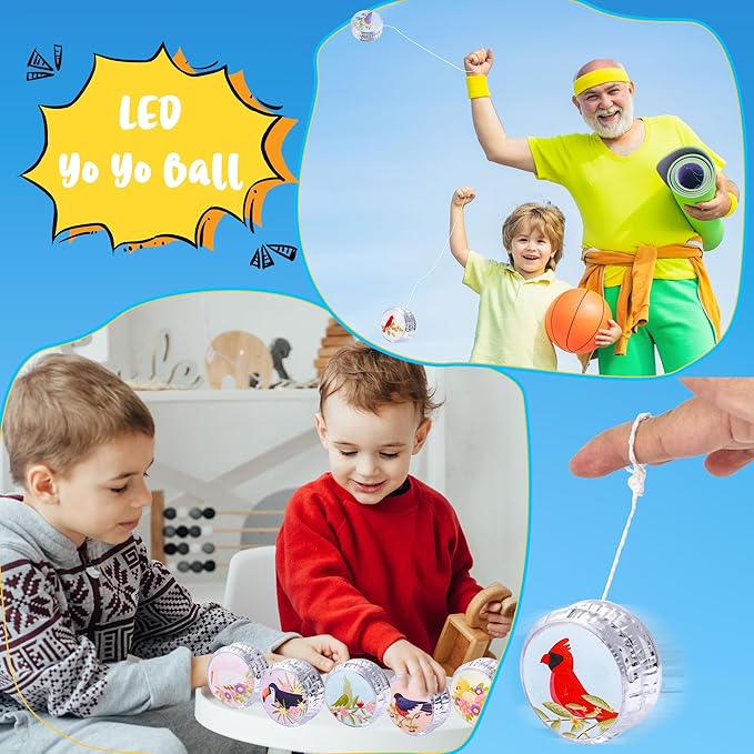 24 Pack Led Light up Yo Yo Bird Flashing Yo-Yos Led Responsive Ball Animal Yoyo for Party Favors Goodie Bag Fillers Classroom Rewards Birthday Outdoor Games Bulk Toys