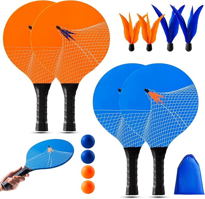 U&C Planet Beach Paddle Ball Set, Badminton Rackets, Family Game for Kids and Adults, Indoor Outdoor Game Backyard Park Camping Yard for Boys, Girls All Ages