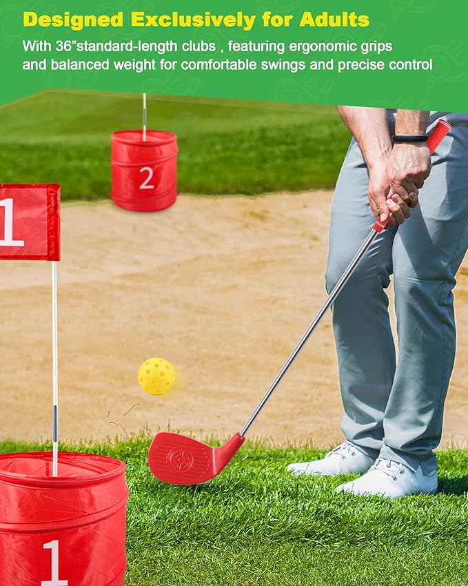ASONA Backyard Golf Game Clubs Set of 4 for Adults - Perfect for Outdoor Yard Beach Lawn and Social Fun -36” Standard Length Size with Plastic Oversized Club Head for Birthday or Father’s Day