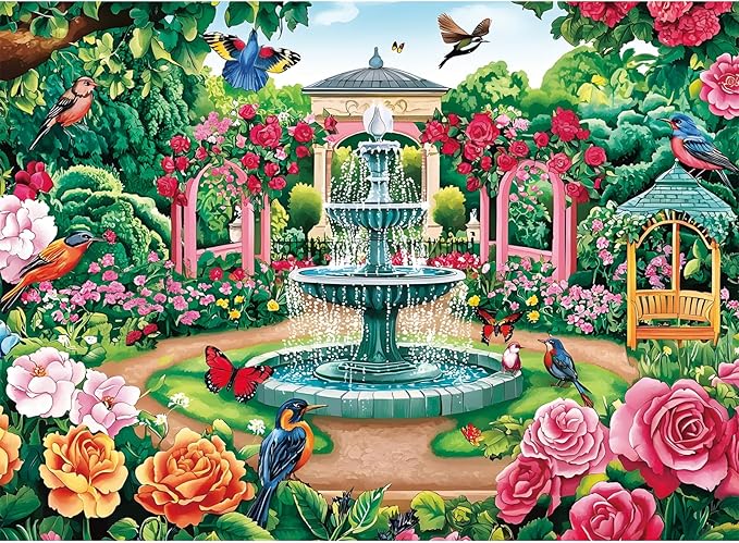 300 Piece Puzzle for Adults,Enchanting Garden Puzzle for Adults Kids Elderly,Large Piece Flower Bird Puzzles for Kids Age 8-10 10-12,Challenging Animals Jigsaw Puzzle,Family Game Great Gift 20.5x15in