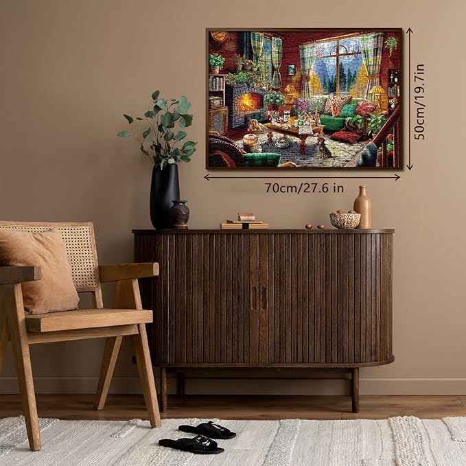 Cozy Cabin Winter Scene Puzzle 1000 Piece for Adults, Book Cozytime Jigsaw Puzzle Coffee Table, Dog Cat Puzzle