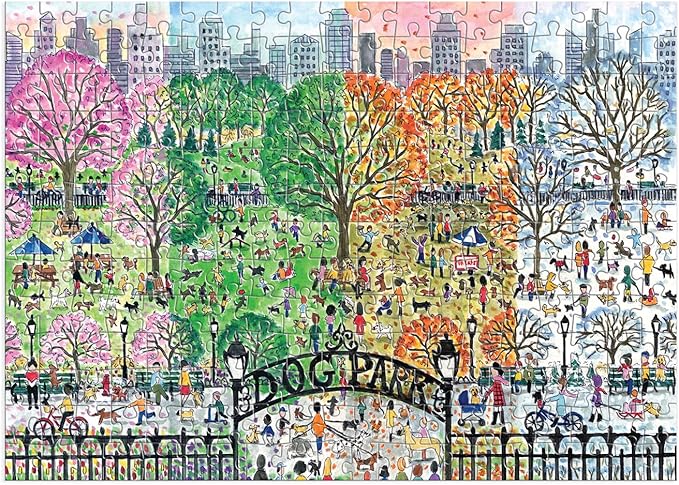 Galison Michael Storrings Dog Park in Four Seasons 1000 Piece Puzzle from Galison - Beautiful 1000 Piece Puzzle for Adults, Challenging and Fun, Thick and Sturdy Pieces, Great Gift Idea