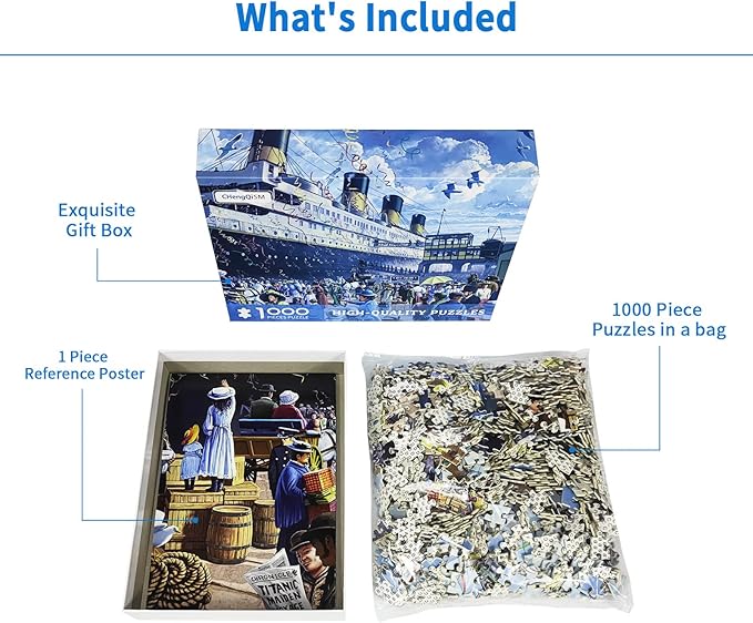 1000 Pieces Jigsaw Puzzles for Adults R.M.S. Titanic Puzzles Cruise Ship Oil Painting Jigsaw Puzzle Challenging Puzzles Intellectual Educational Game Toys for Kids Teens