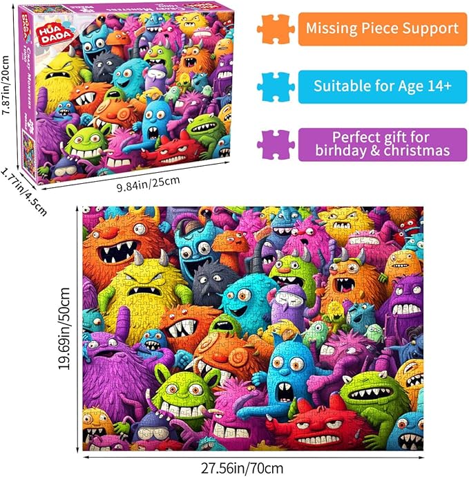 Jigsaw Puzzles for Adults 1000 Piece Puzzle for Adults 1000 Pieces Puzzle 1000 Pieces-Crazy Colorful Monsters