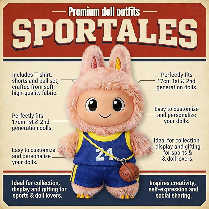 This Sports-Themed Basketball Football 3-piece Set is Suitable for a 17cm and Also for Other Dolls of the Same Size. 【 Key Point 】 Only Clothes, no Dolls. (NO.24 - Purple)