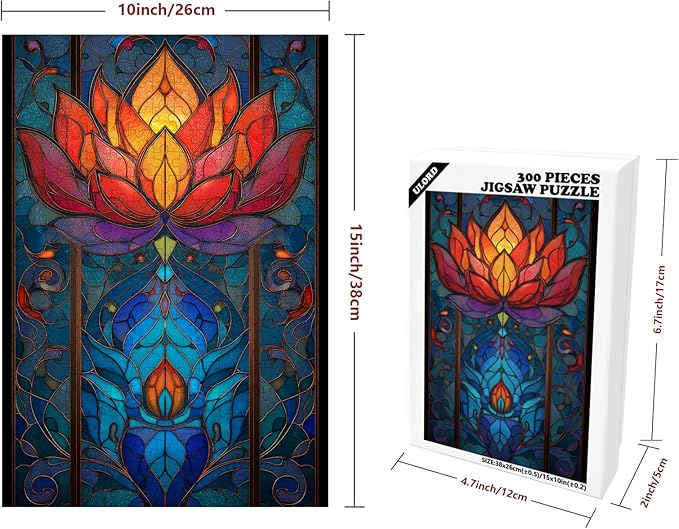 Great Jigsaw Puzzles for Adults 300 Pieces Zen Meditation Stained Glass Lotus Floral Puzzles for Adults Toys Gift Family Decoration Kids Puzzle