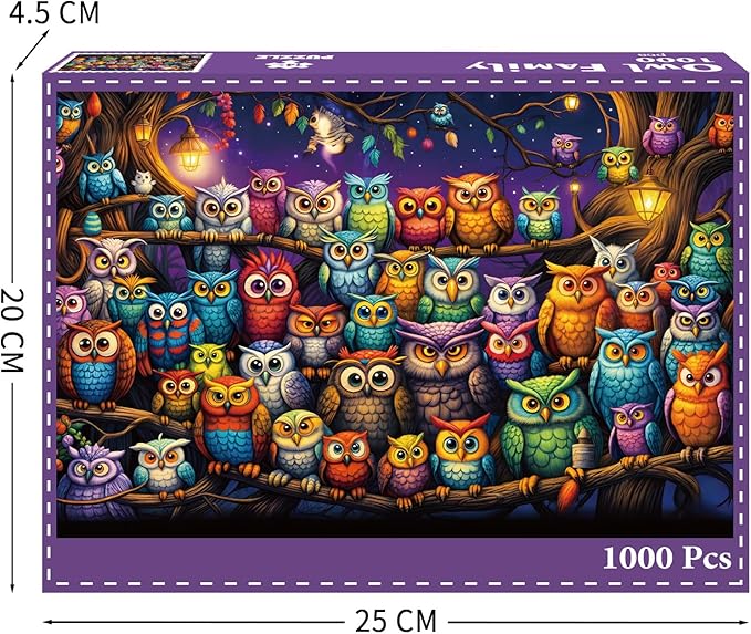 Owl Family Puzzles for Adults 1000 Pieces, Letters on Back, Impossible Hard Difficult Challenging, Precise Interlocking Pieces, Home Wall Decoration & Ideal Gift