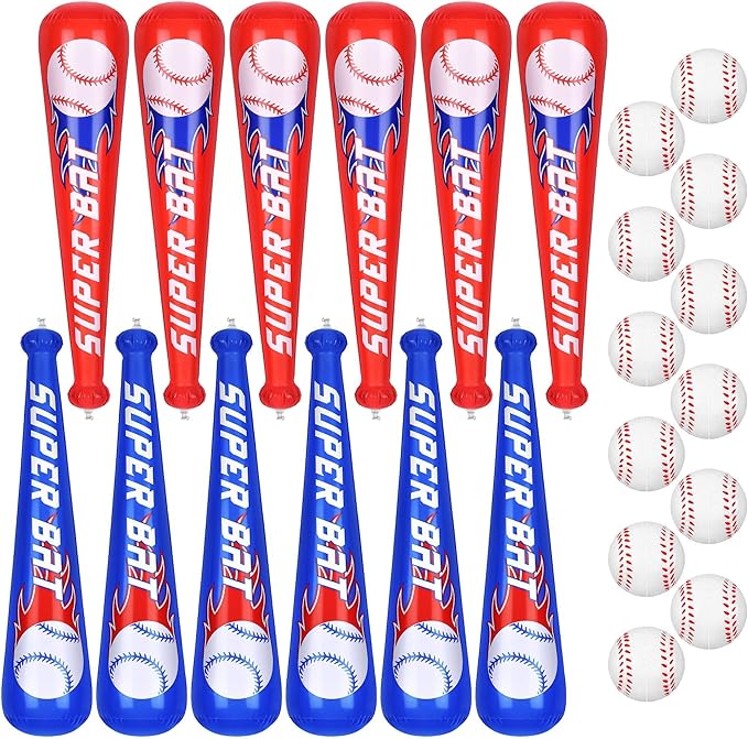 durony 12 Sets Inflatable Baseball Bats and Mini Foam Baseball Sports Stress Ball Sports Party Favors for Baseball Party Supplies Sports Theme Toy