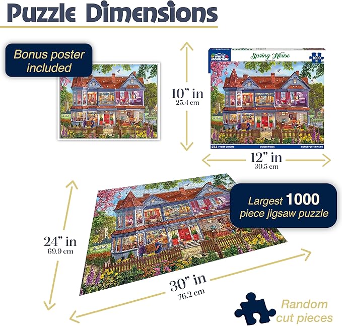 White Mountain 1000 Piece Jigsaw Puzzle Fun Colorful Puzzles with Large Pieces, Gift for Adults and Family 24"x30" - Spring House