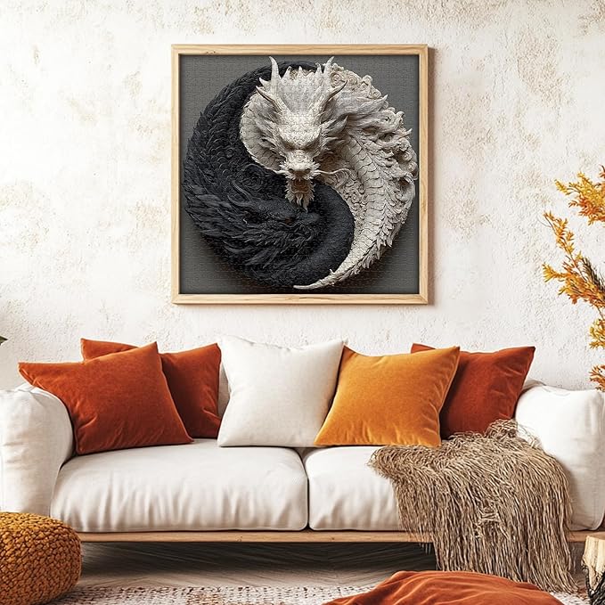 PICKFORU Yin Yang Dragon Puzzles for Adults 1000 Pieces, Nature Balance Jigsaw Puzzles 1000 Pieces, Difficult Challenging Art Puzzle as Wall Decor