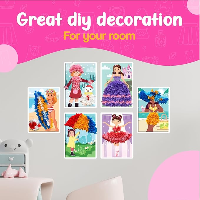 jackinthebox Poke Poke Art for Kids - Fashion Theme, Mess-Free Fabric Art and Craft, Flower Pressing Kits, Easter Gifts for Girls Ages 4 5 6 7 8