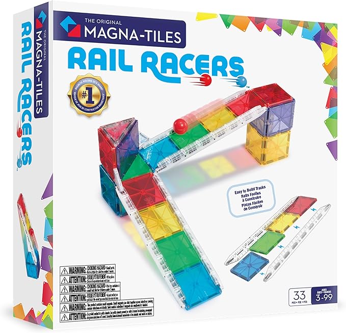 Magna-Tiles Rail Racers 33-Piece Magnetic Construction Set, The Original Magnetic Building Brand