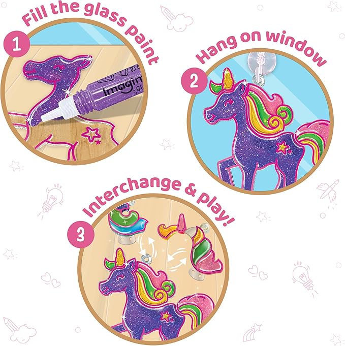 Imagimake Window Art Unicorn | Stained Glass Kit | Unicorn Girls Toys Age 6-8 | 6 Year Old Girl Birthday Gift | Easter Art and Crafts for Girls 8-12 | DIY Suncatcher Kit for 5,6,7,8,9,10,11,12 Year