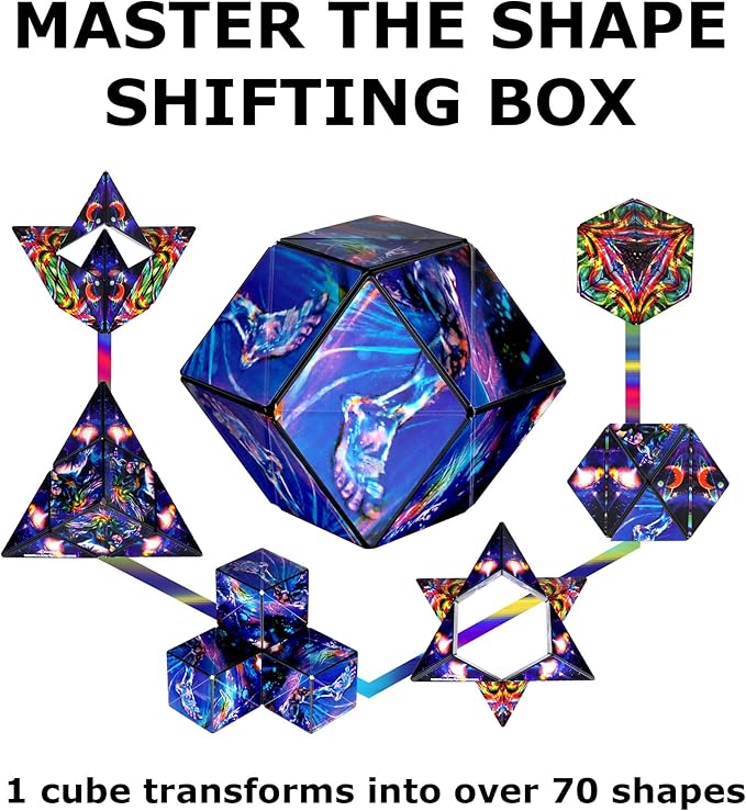 Shashibo Shape Shifting Box - STEM Fidget Toy with Ultra Strong Magnets - Sensory Puzzle Cube Transforms Into 100+ Shapes, Easter Basket Stuffers Gift for Kids, Teens, and Adults (Cosmic Surfer)