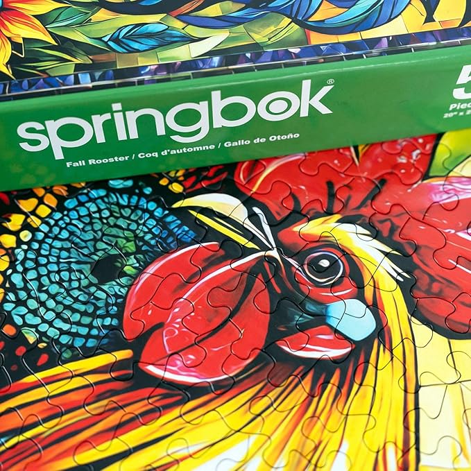 Springbok's Fall Rooster 500 Piece Puzzle for Adults is a Vivid Mosaic of a Colorful Rooster - Ideal for Sharing with Friends