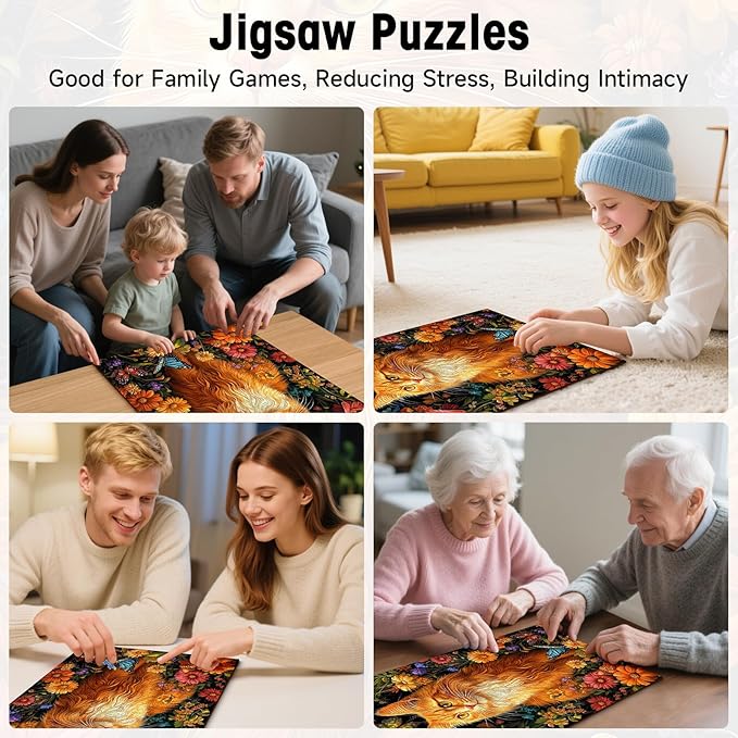 Orange Cat & Butterfly Puzzles for Adults 1000 Pieces, Floral Jigsaw Puzzle with Letters on Back, 20x28 Inch Wall Art, Challenging Family Game, Easter