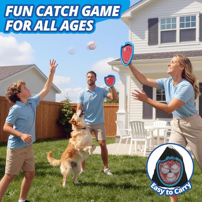 Toss and Catch Ball Set, Toddler Baseball Glove Includes 2 Paddles & 3 Sticky Balls, Catching Ball Game for Beach Yard Pool Outside, Indoor Outdoor Toys Gifts for Kids Ages 3-12, Blue