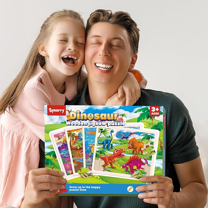SYNARRY Large Wooden Dinosaur Puzzles for Toddlers 3-5, Wood Puzzles for Kids Ages 4-6, Dinosaur Toys for Kids 3-5, Preschool Educational Learning Toys, Easter Basket Stuffers for Boys Girls