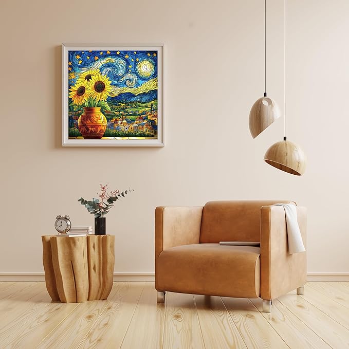 Starry Night Puzzle 1000 Pieces-Moonlit Night, Sunflower Puzzles for Adults 1000 Pieces, Jigsaw Puzzle Stained Glass, Difficult Jigsaw Puzzles for Family, Finished Size 23.98 * 23.98"