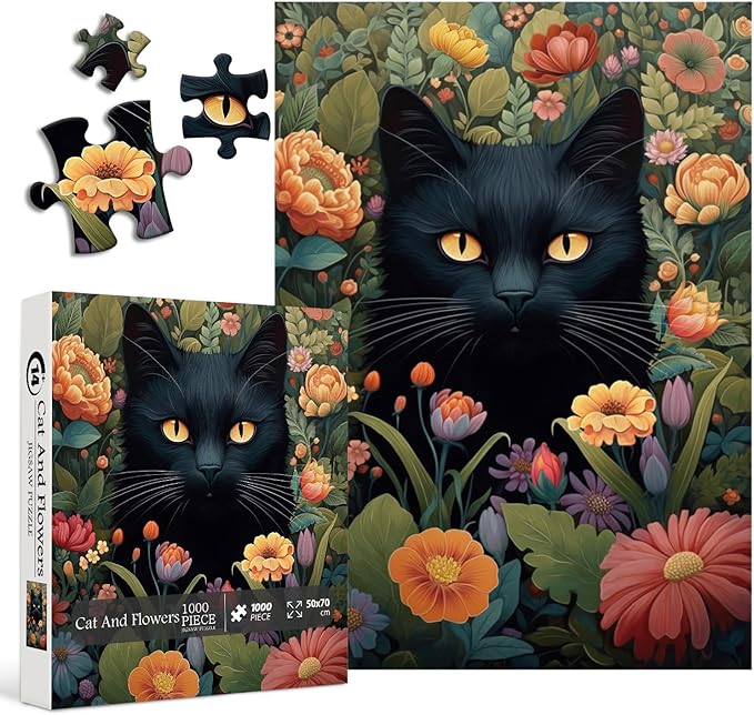 Vintage Cat Puzzles for Adults 1000 Pieces and up, PICKFORU Flower Jigsaw Puzzles Collection Animal and Plant, Retro Kitty Puzzle for Cat Lovers
