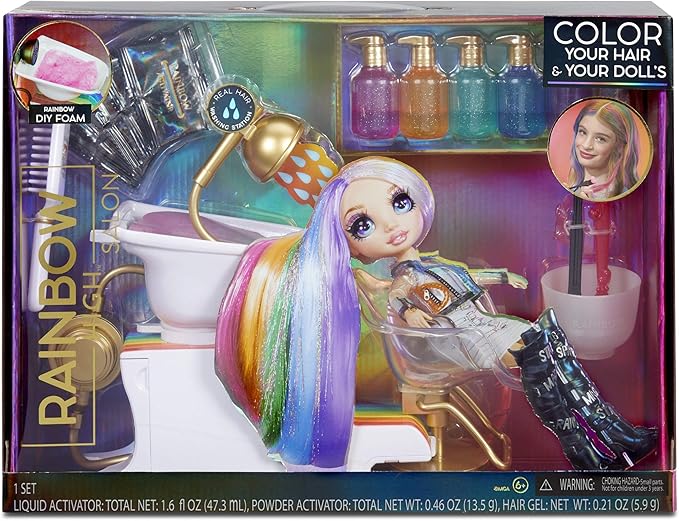 Rainbow High Salon Playset with Rainbow of DIY Washable Hair Color Foam for Kids and Dolls - Doll Not Included