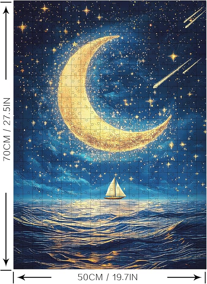 Ocean Puzzle 1000 Pieces-Starlit Voyage, Starry Night Puzzle 1000 Pieces, Moon Puzzles for Adults, Difficult Jigsaw Puzzle for Families, Finished Size 19.69 * 27.56", with 1:1 Poster
