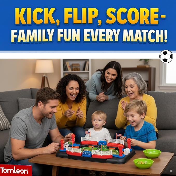 Soccer Toy for Kids - Table Top Foosball Game for 3 4 5 6 7 8-12 Year Old Kids - Interactive Soccer Gift - Mini Football Table Game with Goal Bell, Score Counter & 6 Balls - Easy Set-up Gift