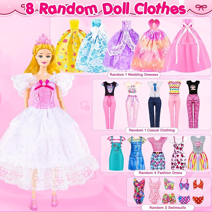 160+ Pcs Doll Closet with 11.5 Inch Doll Clothes and Accessories Set, Camping Set, Princess Dresses, Camping Tent, Beach Swim Accessories Set, Diving Suit, Dress Up Toys for Girls Gift