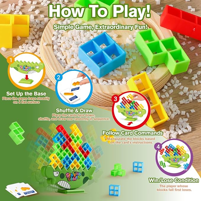 48PCS Dinosaur Balance Stacking Blocks with Travel Case | Montessori Fine Motor Skill Toys for Kids 3+ | Educational STEM Building Game for Focus & Coordination