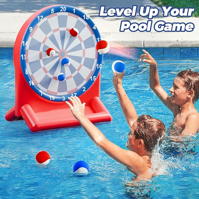 Funscape Kids Fun Pool Toys, Inflatable Dart Board Toss Water Game, Swimming Pool Floats, Beach Yard Outdoor Ball Play, Summer Party Birthday Gift 3 4 5 6 7 8 9 12 Yrs Boys Girls Teen Adult Family-Red