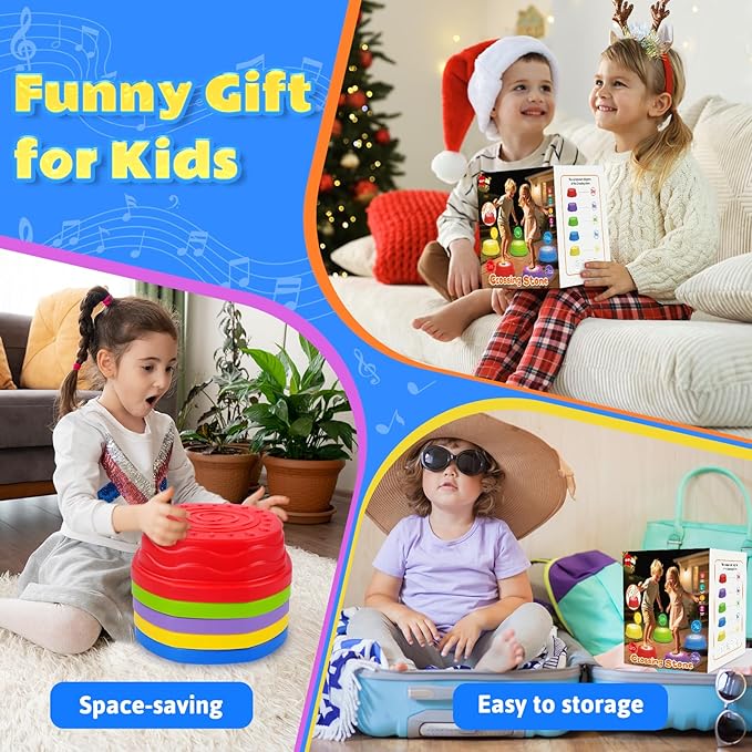 Stepping Stones for Kids,Toddler Stepping Stones Indoor & Outdoor, 5pcs Light up & Music Non-Slip Balance Sensory Toy,Obstacle Course, Promoting Sensory Coordination Skills, Gifts for Children Aged 3+