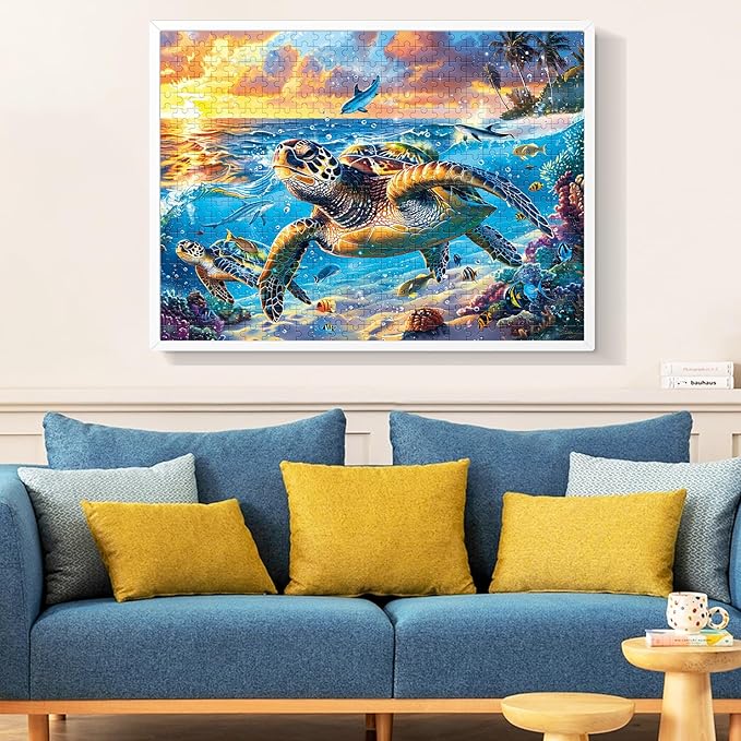 500 Piece Puzzle for Adults-Sea Turtle Puzzle| Recycled Cardboard Jigsaw Puzzles 500 Pieces | Challenging Family Activity Great Gift Idea for Family Friends | Difficult Puzzles Size 20.5X 15 inches