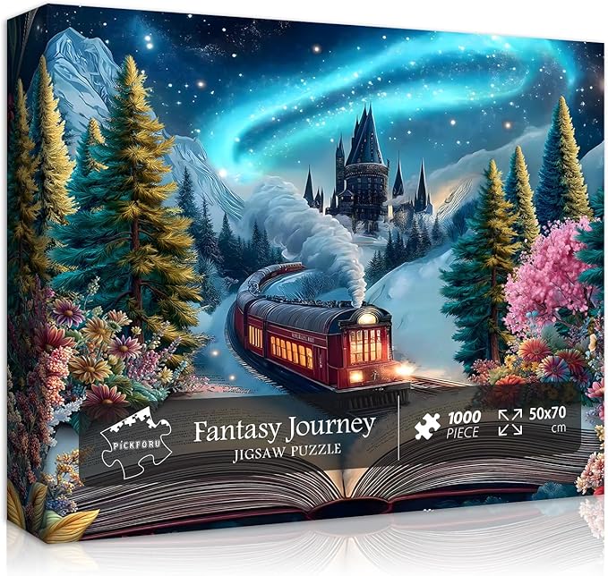 PICKFORU Train Puzzle for Adults 1000 Pieces, Fantasy Book Nature Plant Flower Puzzles,Forest Vintage Floral Scenery Jigsaw Puzzle Challenge
