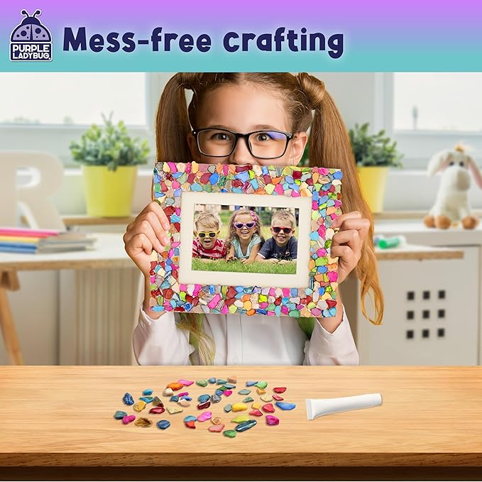 PURPLE LADYBUG DIY Mosaic Photo Frame Crafts for Girls 8-12 6-8 - Great Gift for Teens Tweens, Fun Craft Kit for Kids & Girl Birthday Gifts for 7 8 9 10 11 12 Years Old