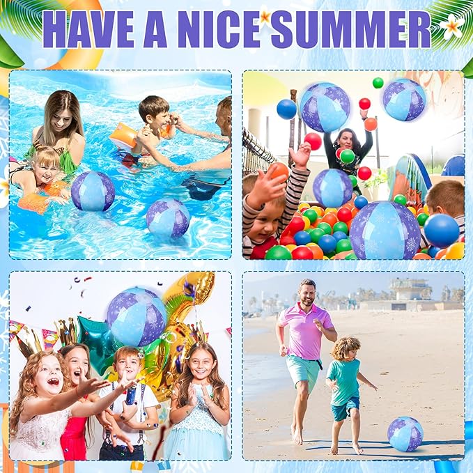 Leyndo 12 Pack Snowflake Themed Beach Ball for Kids 7.87" Bulk for Summer Pool and Beach Game Gifts and Birthday Party Supplies and End of The Year Class Party Decoration Favors