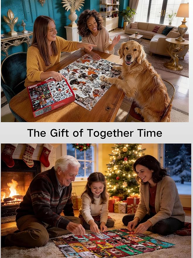 Double-Sided 1000-Piece Jigsaw Puzzle for Adults,DIY 24-Section Mystery Puzzle, Funny Jailhouse Dogs & Cats/Christmas Dress-Up Cats & Dogs, Challenging Family Fun, 27.6 x 19.7 in Hipazous