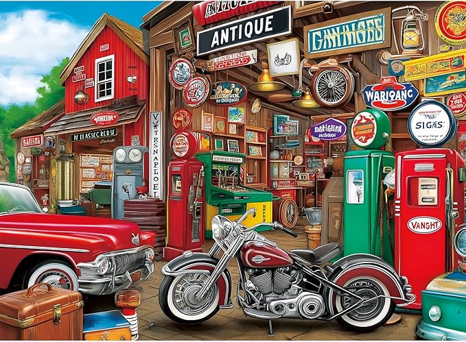 500 Piece Puzzle for Adult,Antiques Garage Puzzle for Adult,Retro Car Style Jigsaw Puzzle,Home Decor,Interlock Perfectly Letter on Back No Dust,Challenging Family Game for Friends Men Women,20.5*15 In