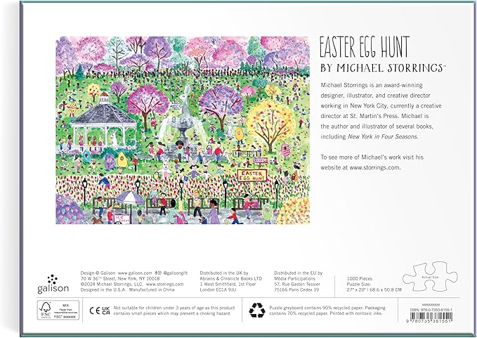 Galison Easter Egg Hunt – 1000 Piece Michael Storrings Puzzle Featuring The Spirit of Easter Festivities at A Whimsical Park