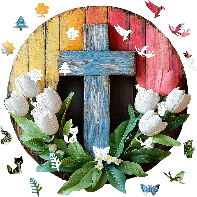 Pikoqunc Wooden Puzzles for Adults,501 Pieces 16.8x16.9 Inches,Tulip Cross Laser-Cut Jigsaw with Premium Smooth Wood Texture, Relaxing Art Puzzle Gift for Friends and Family in Exquisite Box