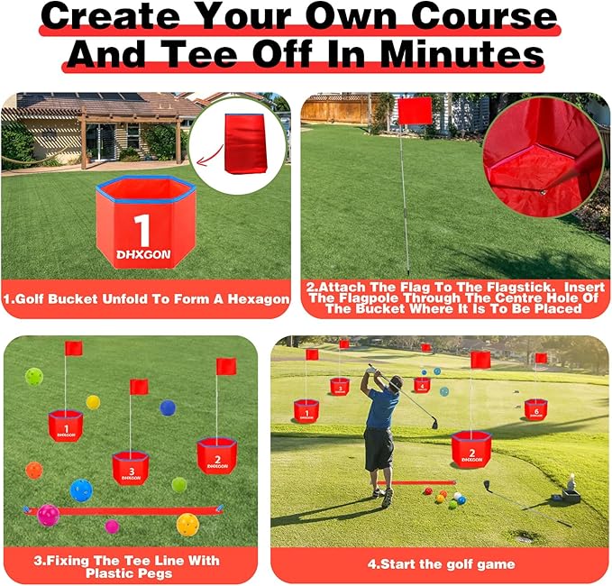 Backyard Golf Game with 2 Clubs, Portable 9 Hole Golf Course, Outdoor Yard Golf Chipping Game for Family and Adults, Beach, Park, Lawn, Field Day Reunion Party Games
