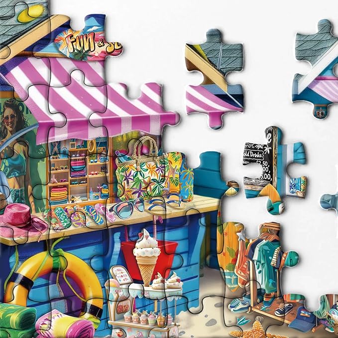 Beach Surf Cottage Puzzle for Adult 1000 Pieces, Summer Hawaii Cabin Jigsaw Puzzle Sea, Florida Seashore Scenery Puzzle for Home Decor